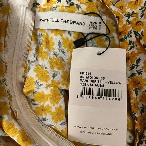 NWT FAITHFULL THE BRAND Ari Floral Midi Dress Yellow 4 S - Picture 7 of 7